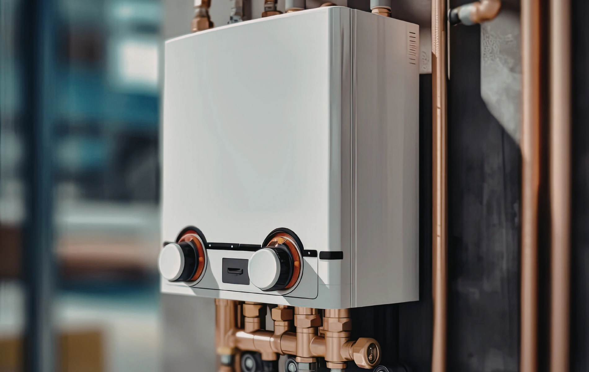 Modern water heater installed in a utility room